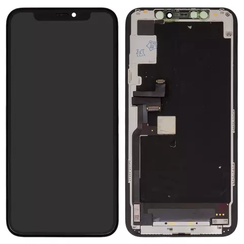 Дисплей для iPhone 11 Pro, чорний, з рамкою, Оригінал (переклеєне скло), з пластиками камери та давача наближення