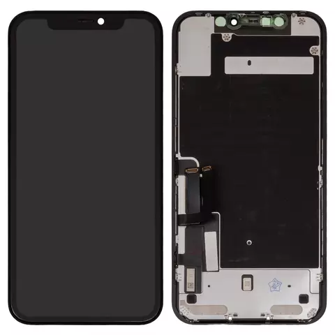 Дисплей для iPhone 11, чорний, з рамкою, Оригінал (переклеєне скло), з пластиками камери та давача наближення
