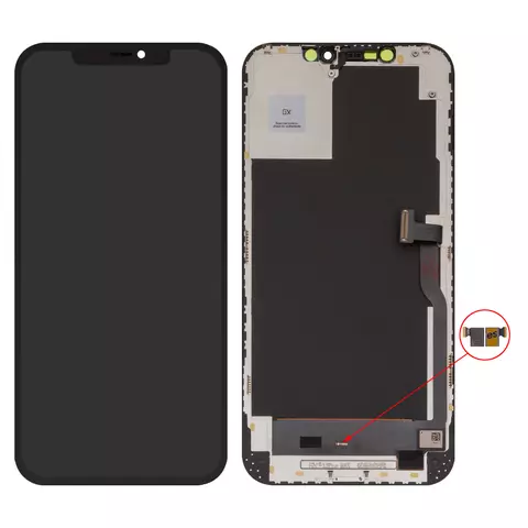Дисплей для iPhone 12 Pro Max, чорний, з рамкою, High Copy, з пластиками камери та давача наближення, без мікросхеми, (OLED), GX OEM hard