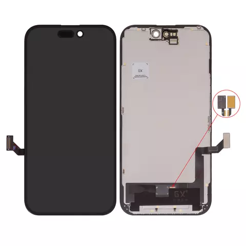Дисплей для iPhone 15, чорний, з рамкою, High Copy, (OLED), OEM hard