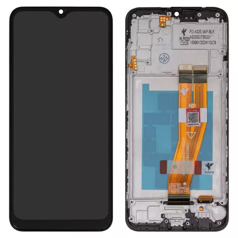 Дисплей для Samsung A025F/DS Galaxy A02s, M025 Galaxy M02s, чорний, з рамкою, FLYCDI, з жовтим шлейфом, (160,5x72 mm)