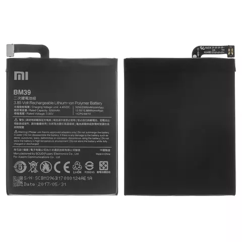 Акумулятор BM39 для Xiaomi Mi 6, Li-Polymer, 3,85 B, 3350 мАг, Original (PRC), MCE16