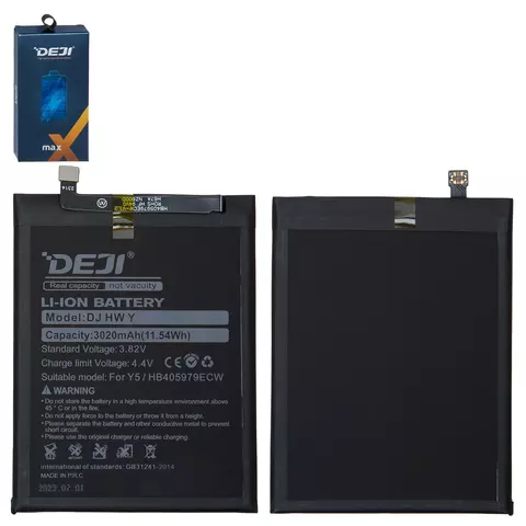 Акумулятор Deji HB405979ECW для Huawei Honor 6A, Honor 6C, Honor 8A, Honor 8S, Honor Play 8a, Nova, Nova Lite (2017), P9 Lite mini, Y5 (2017), Y5 (2018), Y5 (2019), Y5 Prime (2018), Y6 (2017), Y6 (2019), Y6 Prime (2019), Y6 Pro (2017), Y6 Pro (2019), Li-ion, 3,82 B, 3020 мАг
