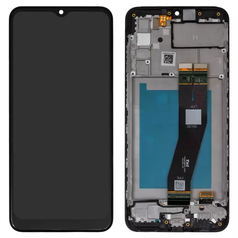 Дисплей для Samsung A025G Galaxy A02s, M025 Galaxy M02s, чорний, з рамкою, Original (PRC), з чорним шлейфом, (163x72,5 mm)