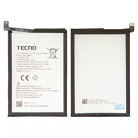 Акумулятор BL-68AT для Tecno Pova 2, Pova 3, Li-Polymer, 3,87 B, 7000 мАг, Original (PRC)