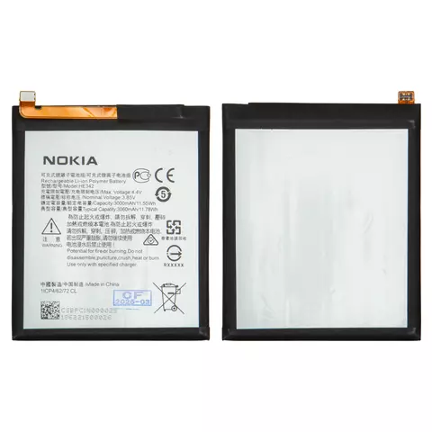Акумулятор HE342 для Nokia 5.1 Plus, 6.1 Plus, 7.1, X6, Li-Polymer, 3,85 B, 3060 мАг, Original (PRC)