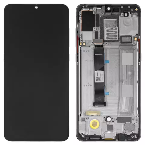 Дисплей для Xiaomi Mi 9, чорний, з рамкою, Оригінал (переклеєне скло), M1902F1G