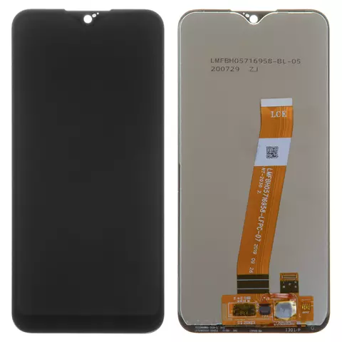 Дисплей для Samsung A015 Galaxy A01, A015F Galaxy A01, чорний, без рамки, Оригінал (переклеєне скло), з вузьким конектором