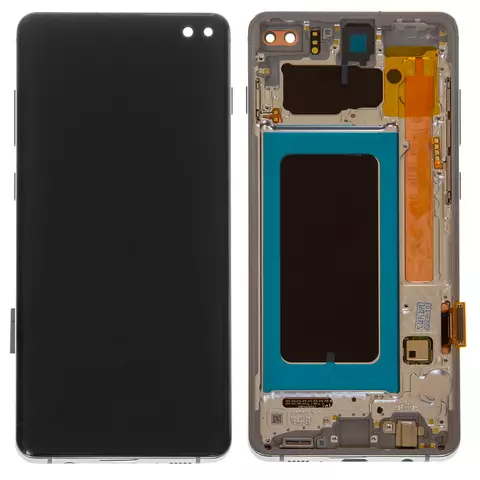 Дисплей для Samsung G975 Galaxy S10 Plus, білий, з рамкою, Оригінал (переклеєне скло)