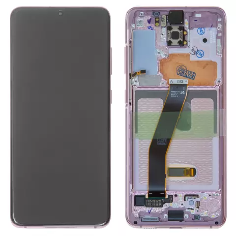 Дисплей для Samsung G980 Galaxy S20, G981 Galaxy S20 5G, рожевий, з рамкою, Original, сервісне опаковання, cloud pink, #GH82-22131C/GH82-22123C