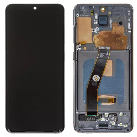 Дисплей для Samsung G980 Galaxy S20, G981 Galaxy S20 5G, сірий, з рамкою, Оригінал (переклеєне скло), cosmic grey