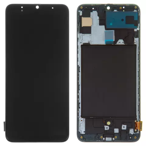Дисплей для Samsung A705 Galaxy A70, чорний, з рамкою, High Copy, з широким обідком, (OLED)