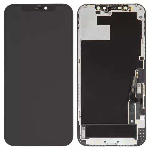 Дисплей для iPhone 12, iPhone 12 Pro, чорний, із сенсорним екраном, з рамкою, переклеєне скло