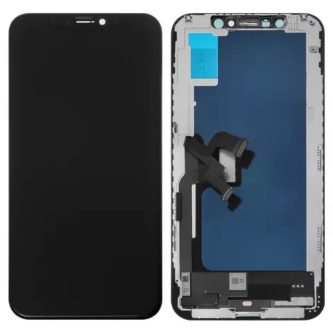Дисплей для iPhone XS, чорний, з рамкою, Copy, Tianma, з пластиками камери та давача наближення, (TFT)