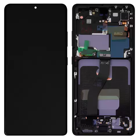 Дисплей для Samsung G998 Galaxy S21 Ultra 5G, чорний, з рамкою, Original, сервісне опаковання, phantom black, #GH82-26035A/GH82-26036A
