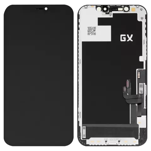 Дисплей для iPhone 12, iPhone 12 Pro, чорний, з рамкою, High Copy, (OLED), GX OEM hard