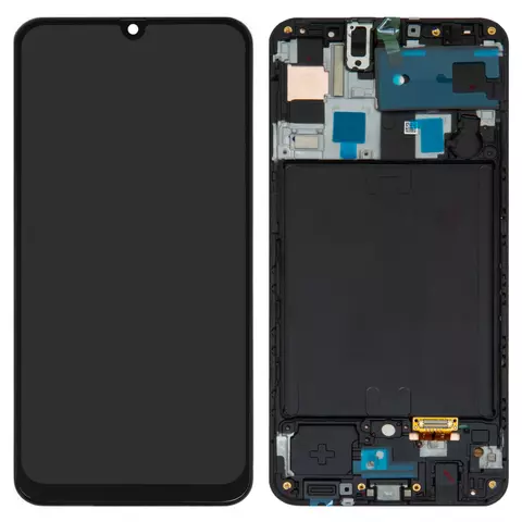 Дисплей для Samsung A505 Galaxy A50, A505F/DS Galaxy A50, чорний, з рамкою, Оригінал (переклеєне скло)