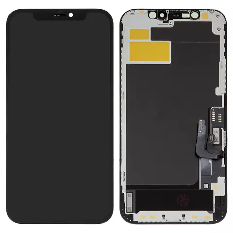 Дисплей для iPhone 12, iPhone 12 Pro, чорний, з рамкою, High Copy, з пластиками камери та давача наближення, (OLED), GX OEM hard