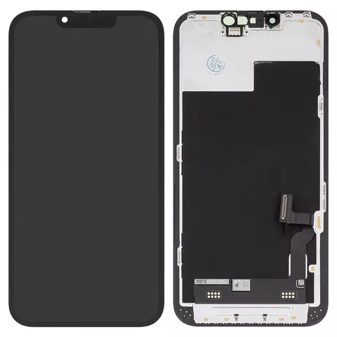 Дисплей для iPhone 13, чорний, з рамкою, Оригінал (переклеєне скло)