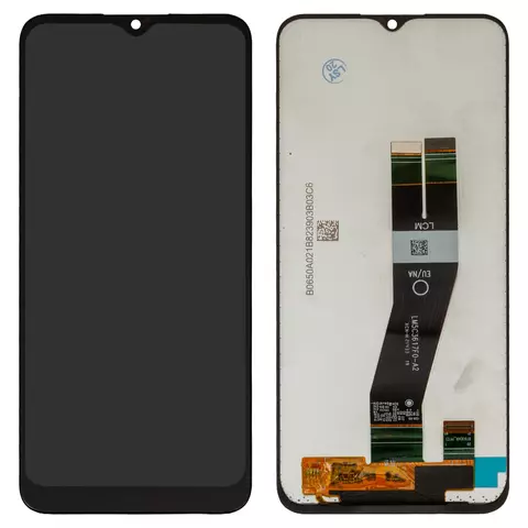 Дисплей для Samsung A037G Galaxy A03s, чорний, без рамки, Оригінал (переклеєне скло), з чорним шлейфом, (162x72 mm)