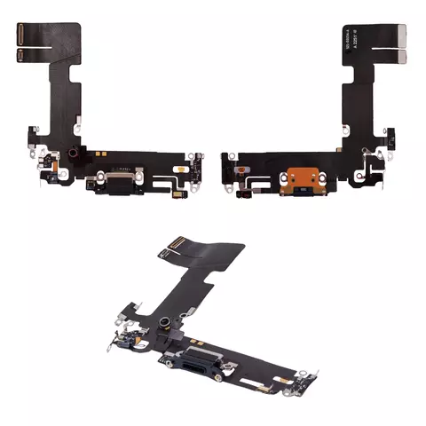 Шлейф для iPhone 13, конектора зарядки, чорний, з мікрофоном, з конектором, Original (PRC), Lightning