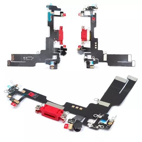 Шлейф для iPhone 14, конектора зарядки, червоний, з мікрофоном, High Copy