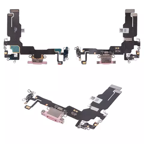 Шлейф для iPhone 15, конектора зарядки, рожевий, з мікрофоном, High Copy