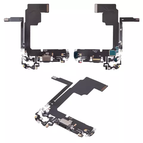 Шлейф для iPhone 15 Pro, конектора зарядки, чорний, з мікрофоном, High Copy