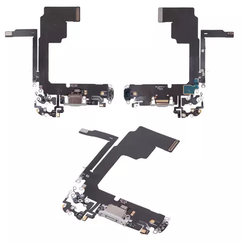 Шлейф для iPhone 15 Pro, конектора зарядки, білий, з мікрофоном, High Copy