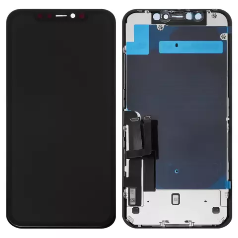 Дисплей для iPhone 11, чорний, з рамкою, Copy, з пластиками камери та давача наближення, (TFT), YOUDA