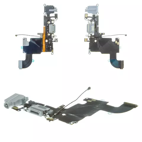 Шлейф Apple iPhone 6S, Сopy, конектора навушників, конектора зарядки, сірий, з мікрофоном