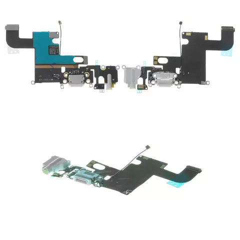 Шлейф Apple iPhone 6, конектора навушників, конектора зарядки, білий, з мікрофоном, з компонентами, Сopy