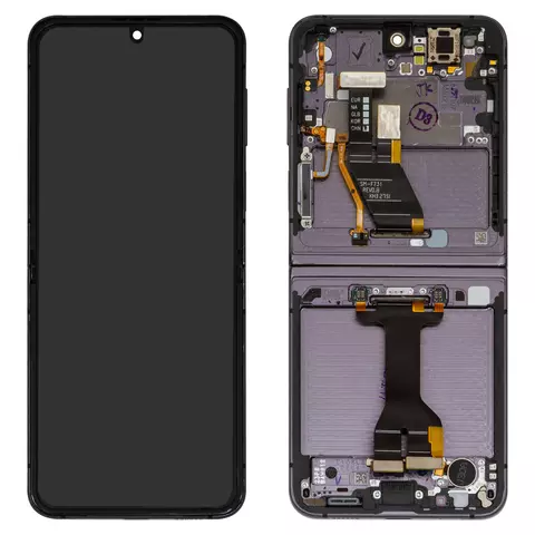 Дисплей для Samsung F731 Galaxy Z Flip5, чорний, з рамкою, Оригінал (переклеєне скло)