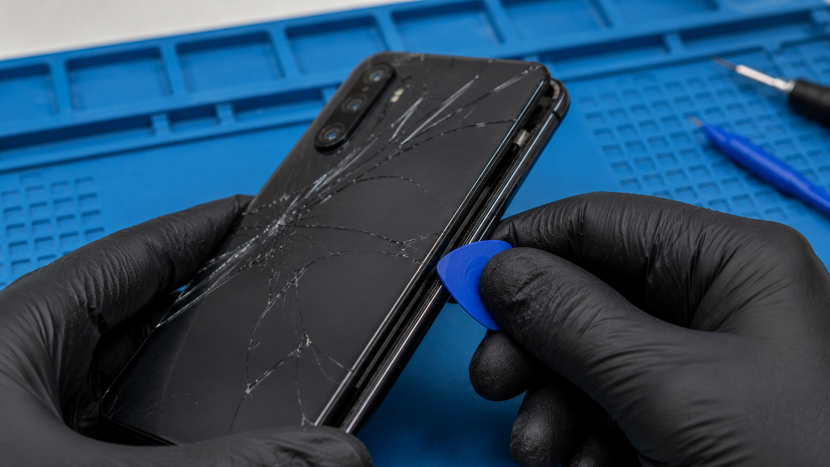 Відклеєна задня кришка Android-смартфона перед заміною