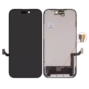 Дисплей для iPhone 15, чорний, з рамкою, High Copy, без мікросхеми, (OLED), GX OEM hard