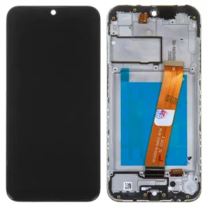 Дисплей для Samsung A015 Galaxy A01, A015F Galaxy A01, чорний, з рамкою, Оригінал (переклеєне скло), з вузьким конектором