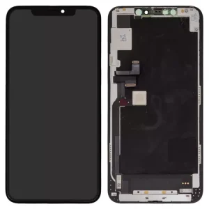Дисплей для iPhone 11 Pro Max, чорний, з рамкою, Оригінал (переклеєне скло), з пластиками камери та давача наближення