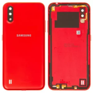 Задня панель корпуса для Samsung A015 Galaxy A01, червона, із склом камери, з боковою кнопкою