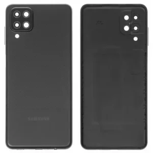 Задня панель корпуса для Samsung A125F Galaxy A12, чорна, із склом камери, з боковою кнопкою
