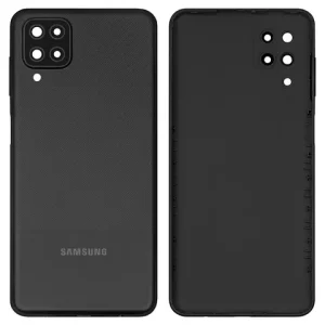 Задня панель корпуса для Samsung A127 Galaxy A12 Nacho, чорна, із склом камери, з боковою кнопкою