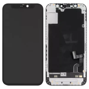 Дисплей для iPhone 12 mini, чорний, з рамкою, Оригінал (переклеєне скло), з пластиками камери та давача наближення