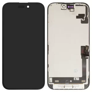Дисплей для iPhone 16, чорний, з рамкою, Оригінал (переклеєне скло)