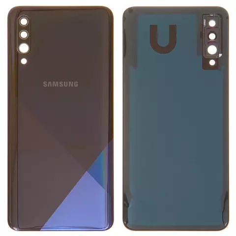 Задня панель корпуса для Samsung A307F/DS Galaxy A30s, чорна, із склом камери, prism crush black